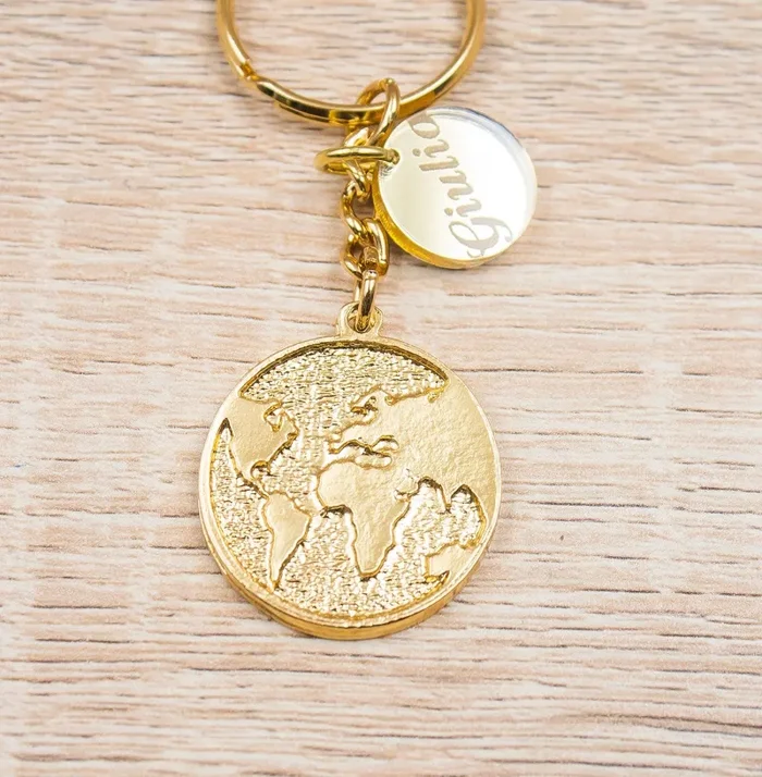 Portachiavi Mappamondo Oro 24Kt Personalizzato - immagine 2