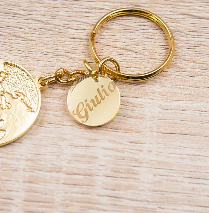 Portachiavi Mappamondo Oro 24Kt Personalizzato - immagine 3