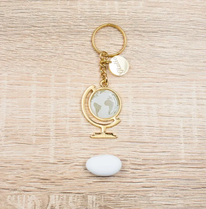 Portachiavi Mappamondo Tortora Oro 24Kt Personalizzato