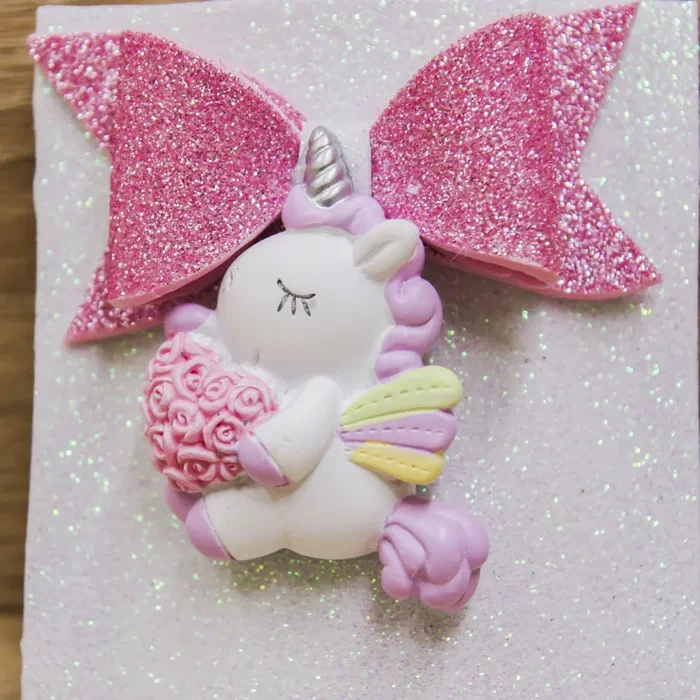 Portaconfetti Glitter Rosa con Magnete Unicorno Fornitura - immagine 2