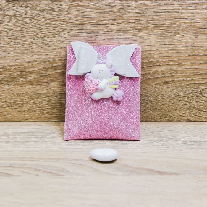 Portaconfetti Glitter Rosa con Magnete Unicorno
