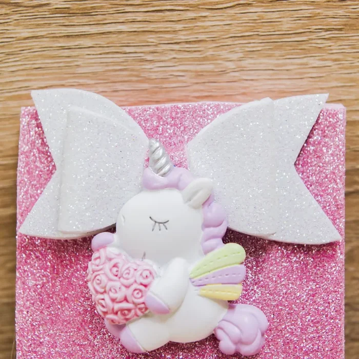 Portaconfetti Glitter Rosa con Magnete Unicorno - immagine 2