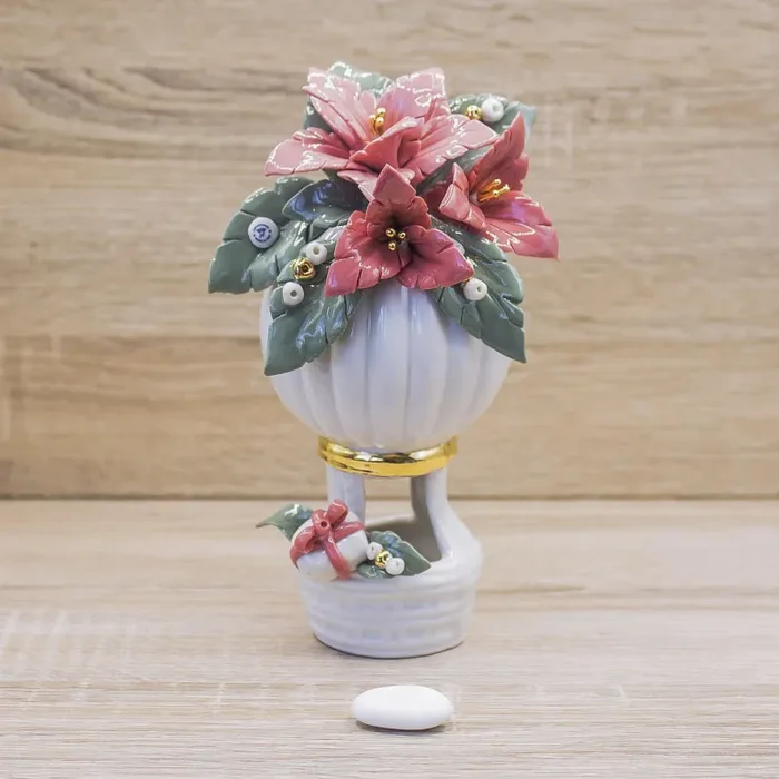 Profumatore Mongolfiera Rossa con Stelle di Natale Porcellana di Capodimonte