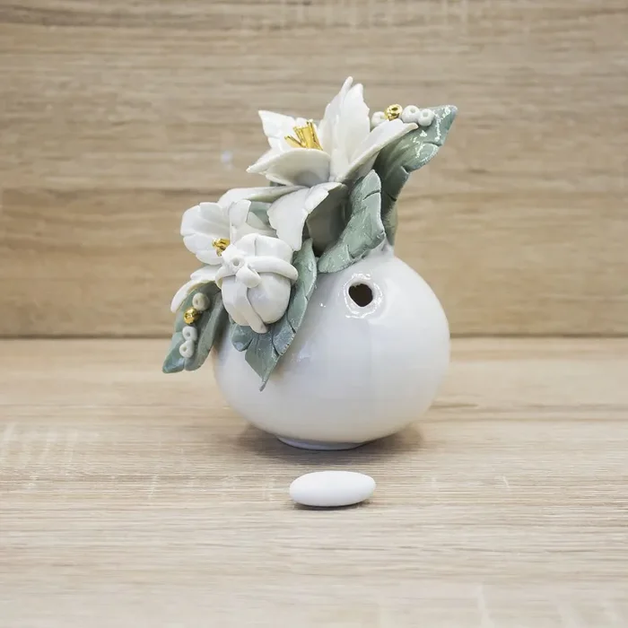 Profumatore Stelle di Natale Bianche Porcellana di Capodimonte - immagine 3