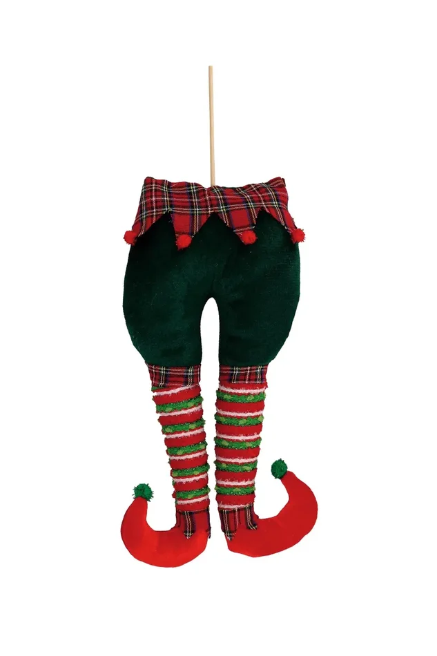 Regalo Italiano Decorazione Natale Gambe Elfo Ass. 22 x 7 Cm H 53 Cm Rosso 1 Pz - immagine 2