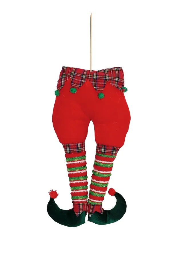 Regalo Italiano Decorazione Natale Gambe Elfo Ass. 22 x 7 Cm H 53 Cm Rosso 1 Pz - immagine 3