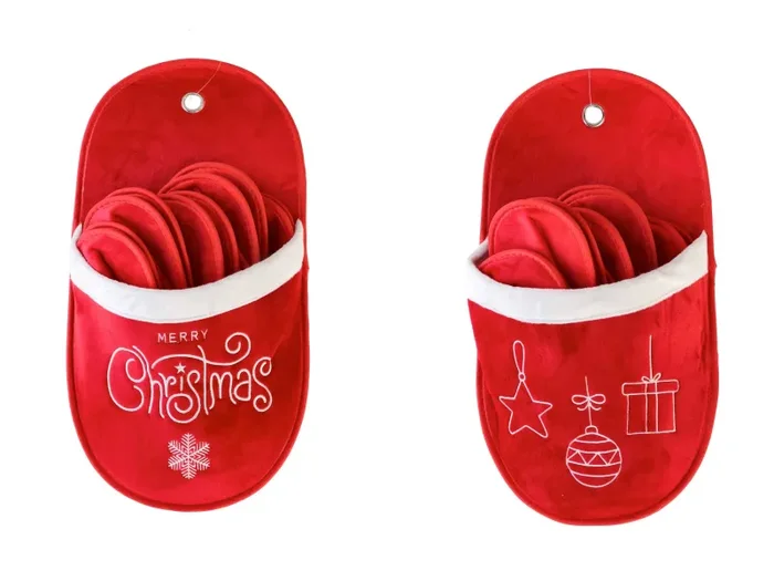 Regalo Italiano Set 5 Paia Pantofole Natale 26 x 47 Cm Rosso
