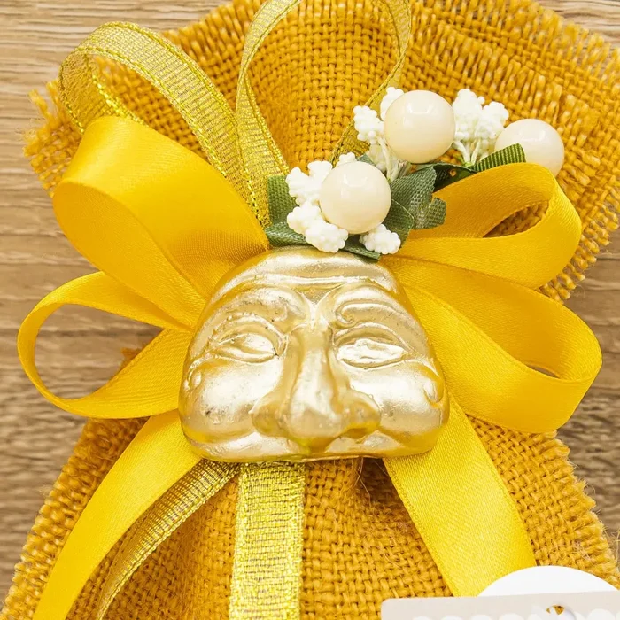 Sacchetto Arancio con Sali Profumati e Maschera Pulcinella Oro Bella Napoli - immagine 2