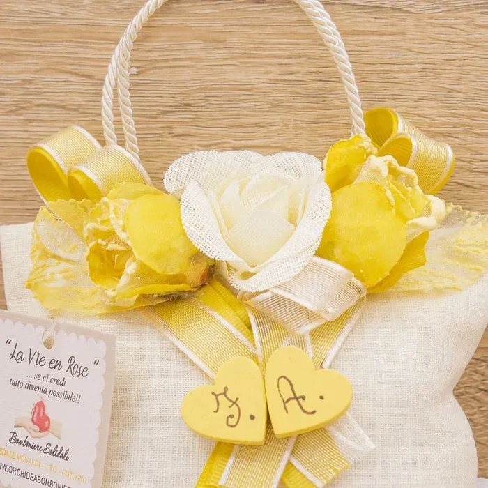 Sacchetto Borsetta con Fiori Oro Personalizzato e Sali Profumati Francesi La Vie en Rose - immagine 2
