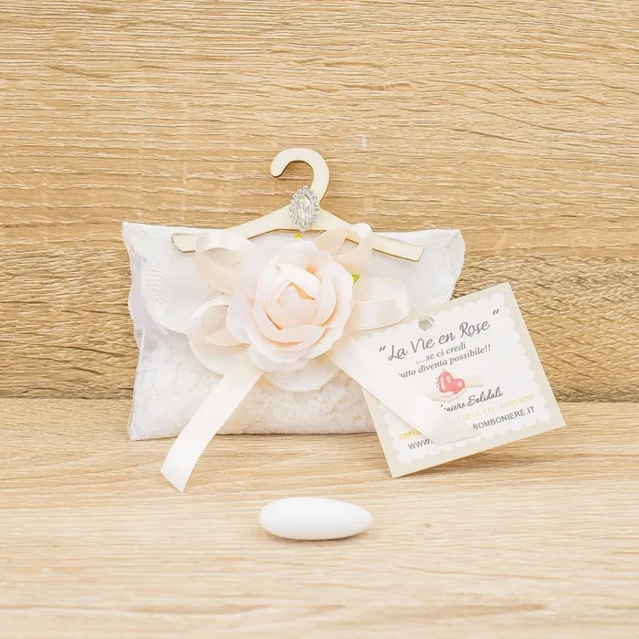 Sacchetto con Gruccia, Sali Profumati e Fiore Pesca La Vie en Rose
