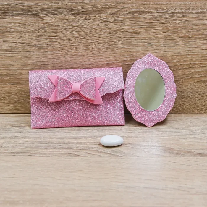 Sacchetto con Specchio Glitter Rosa