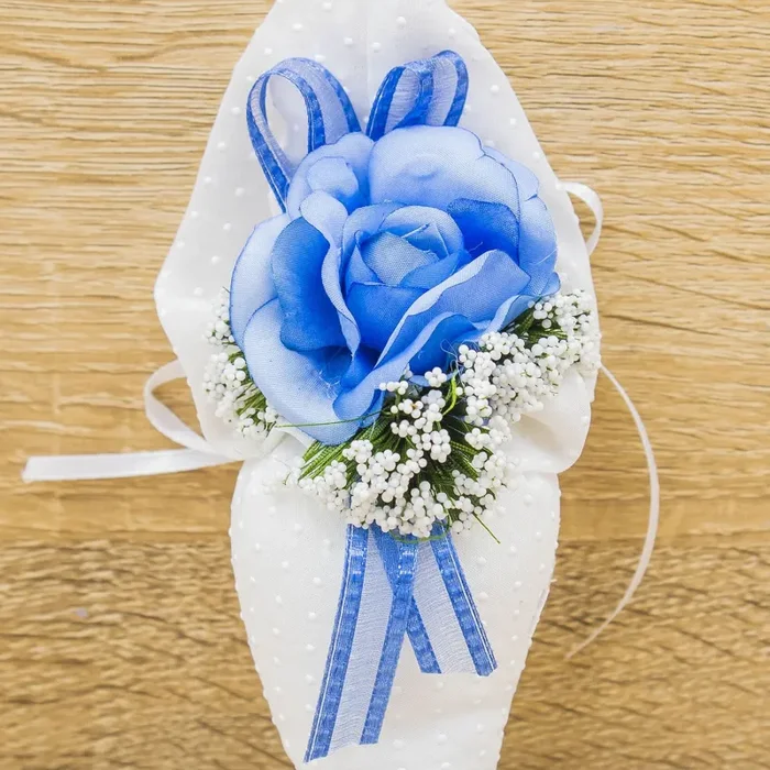 Sacchetto Cono Bianco a Pois con Fiore Blu e Sali Profumati La Vie en Rose - immagine 2