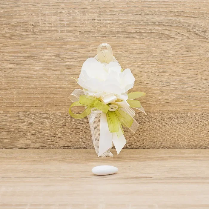 Sacchetto Cono Fiocco Verde con Pois e Sali Profumati Francesi La Vie en Rose