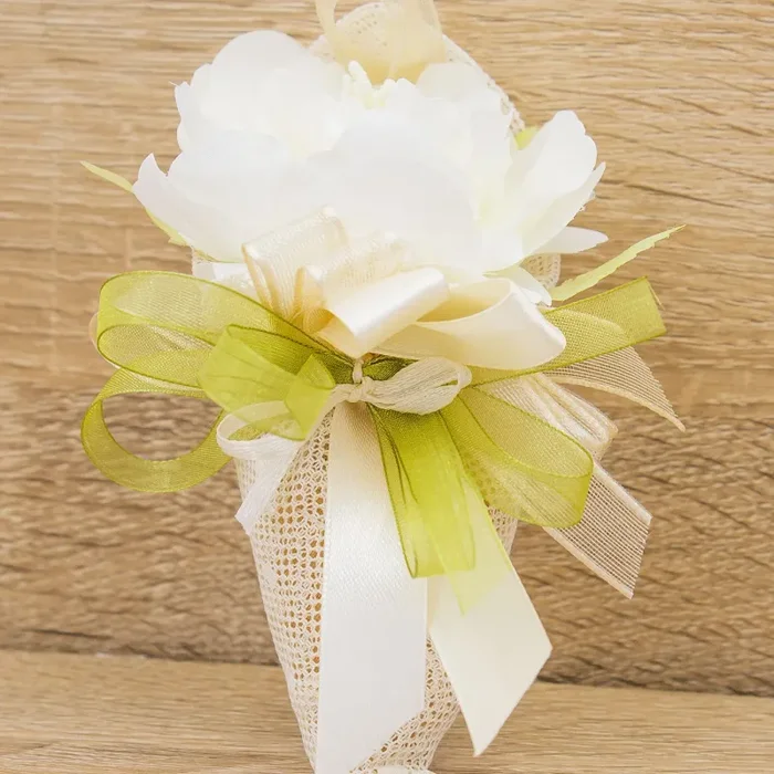 Sacchetto Cono Fiocco Verde con Pois e Sali Profumati Francesi La Vie en Rose - immagine 2