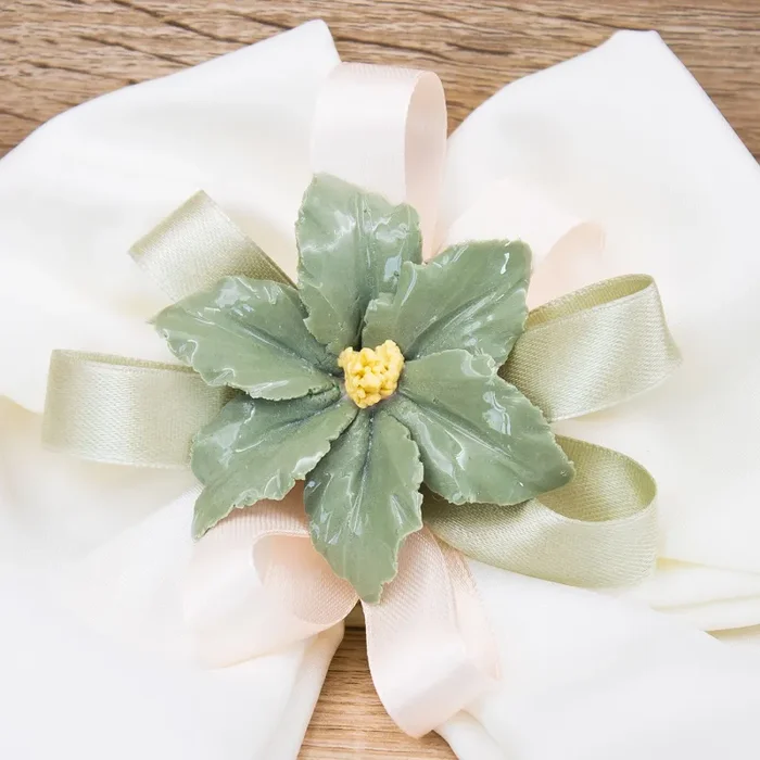 Sacchetto Fiocco con Fiore Verde Porcellana di Capodimonte - immagine 2