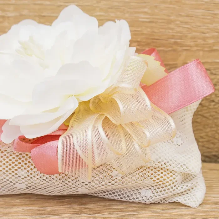 Sacchetto Pochette Fiocco Rosa con Pois e Sali Profumati Francesi La Vie en Rose - immagine 3