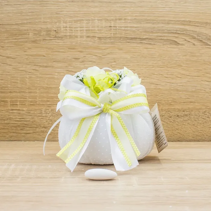 Sacchettone Bianco a Pois con Fiori Verdi e Sali Profumati La Vie en Rose Online