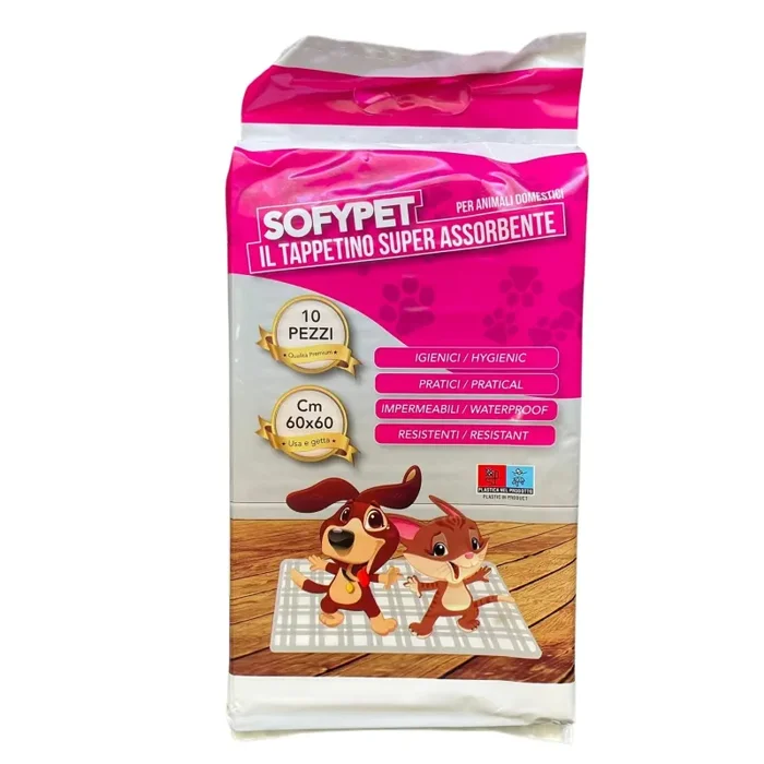 Sofypet Tappetini Igienici per Animali Domestici 60×60 cm – 10 Pezzi Super Assorbenti per Cuccioli e Cani Adulti