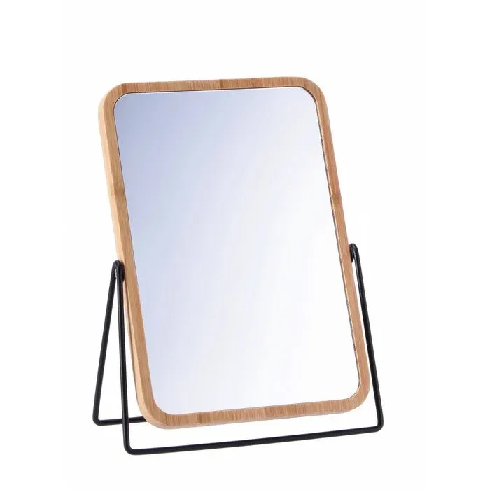 Specchio per trucco in metallo e bamboo