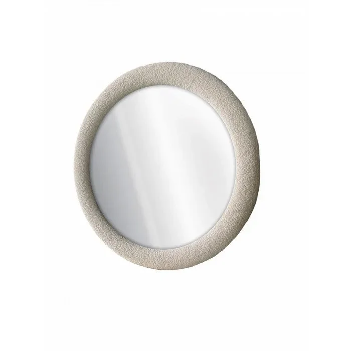 Specchio tondo con cornice bouclé 100 cm In saldo