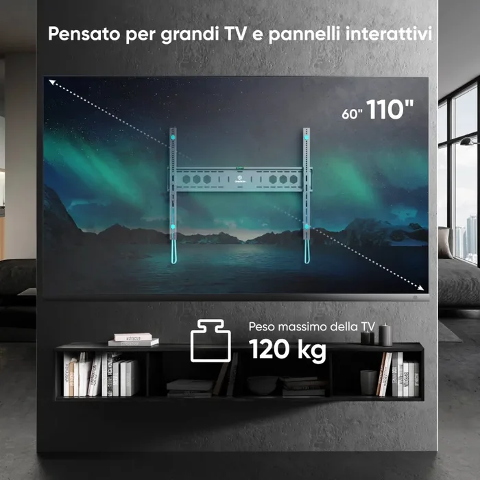 Staffa fissa per pannelli interattivi o TV 60″-110″ max 120 kg, nero UF12 - immagine 2