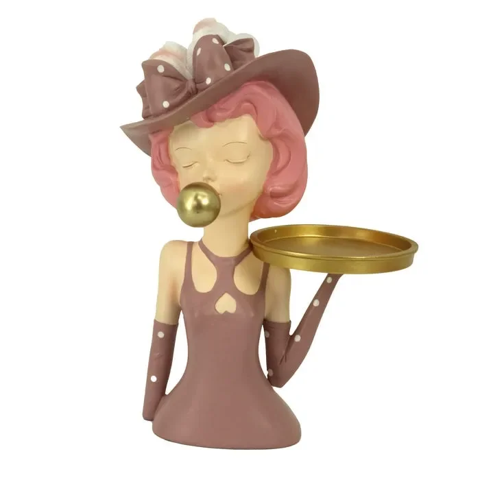 Statua in resina donna con bolla e vassoio 31 cm - immagine 3