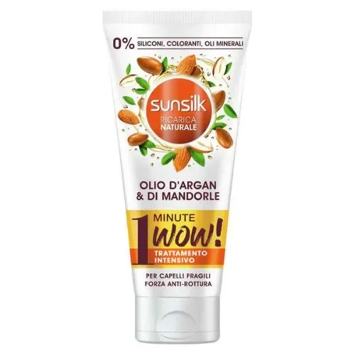 Sunsilk ricarica naturale trattamento 1 minute con olio d’argan e di mandorle per capelli fragili 180 ml