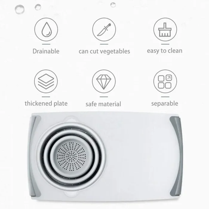 Tagliere da Cucina 2 in 1 con Colino Pieghevole Integrato – Antiscivolo, Salvaspazio, Ideale per Frutta e Verdura - immagine 3