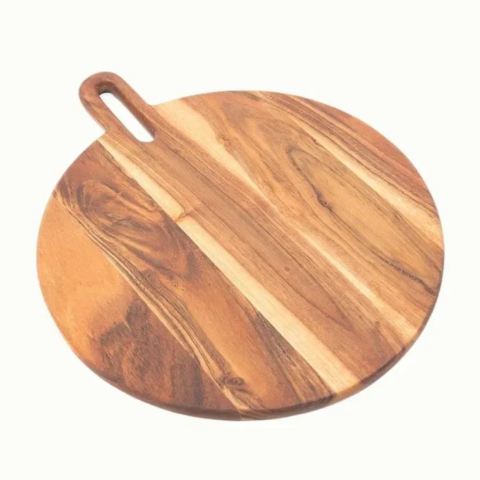 Tagliere in legno naturale tondo con manico 42×35 cm Online