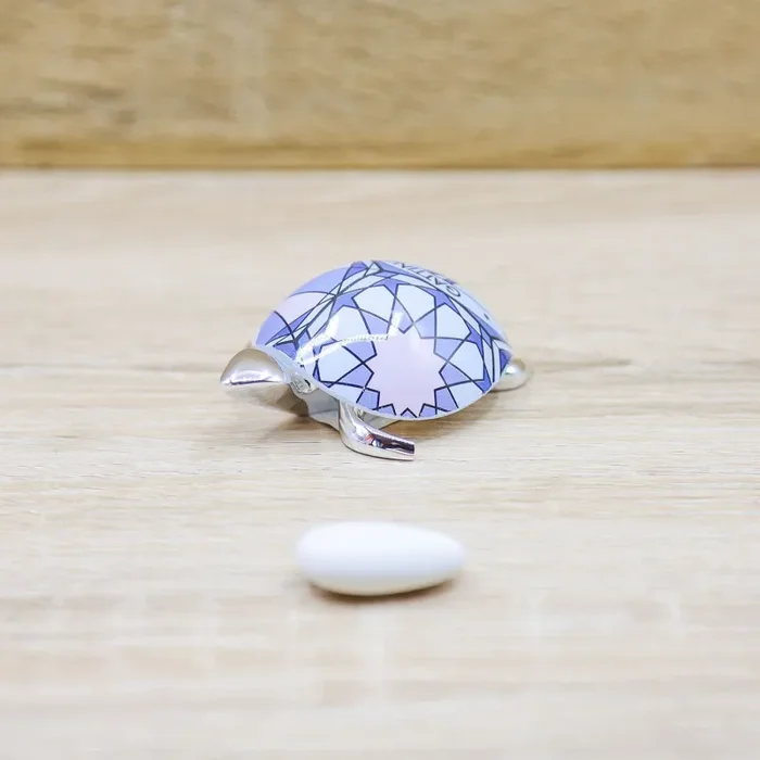 Tartaruga Argento Piccola e Corazza con Decori Blu Gattinoni