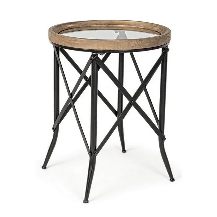 Tavolino industrial rotondo con piano in vetro – Envas