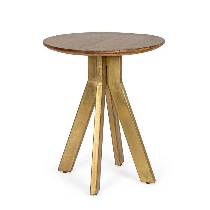 Tavolino tondo in legno e acciaio dorato – Sherman