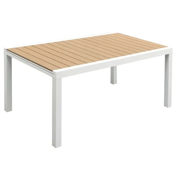 Tavolo da giardino allungabile in alluminio bianco con piano effetto legno – Ever