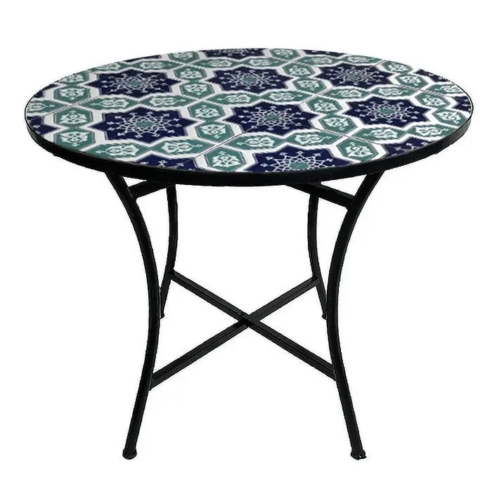 Tavolo rotondo da giardino in metallo con mosaico – Capri