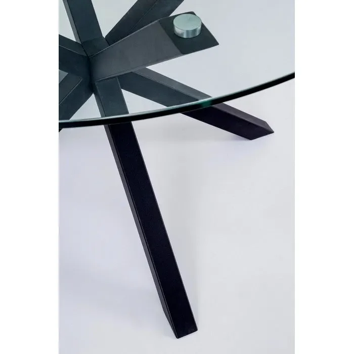 Tavolo tondo con gambe nere incrociate e piano in vetro 114 cm – May - immagine 2