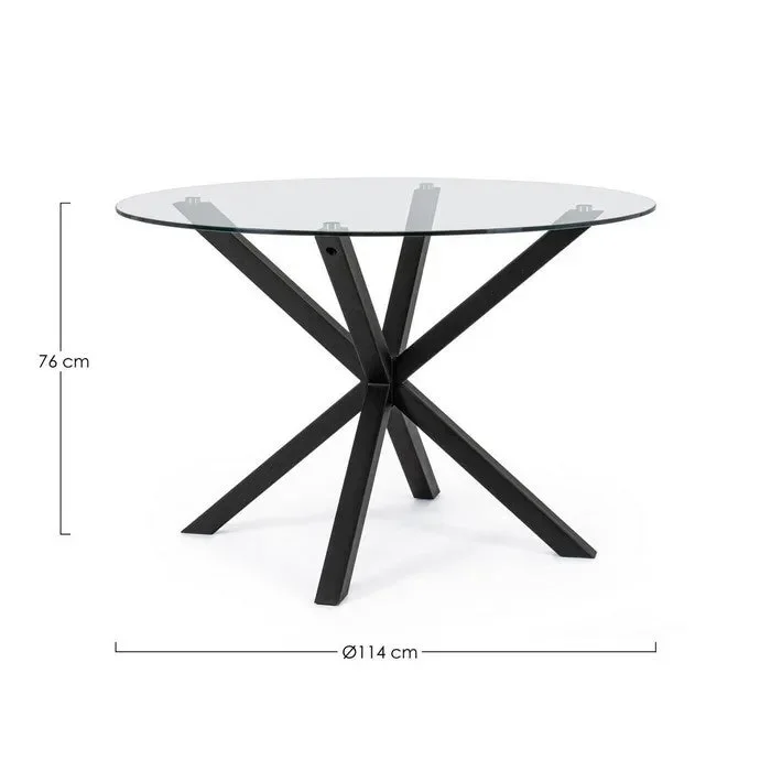 Tavolo tondo con gambe nere incrociate e piano in vetro 114 cm – May - immagine 3