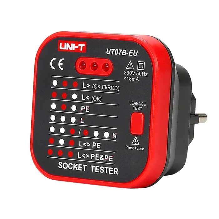 TESTER prova salvavita UNI-T-UT07B-EU | Mod. UT07 Tester per prese di rete schuko 230V con verifica salvavita