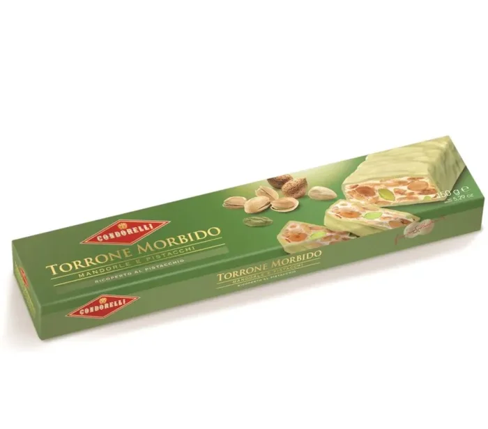 Torrone soft- almond and pistachio nougat bar with pistachio coating 5.29 oz