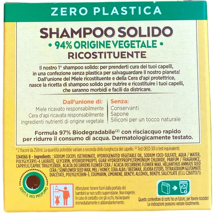 Ultra dolce shampoo solido ricostituente ai tesori di miele per capelli fragili che si spezzano 60 grammi - immagine 2