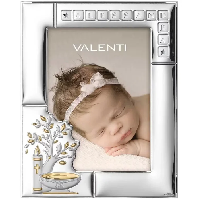Valenti Cornice Portafoto Battesimo con Letterine 13 x 18 Cm Argento