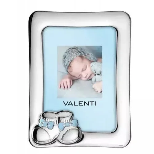 Valenti Cornice Portafoto Bimbo in Argento a Tema Nascita con Scarpette 13×18 cm