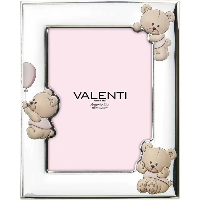 Valenti Cornice Portafoto Bimbo in Argento con 3 Orsetti Multicolor 9×13 cm