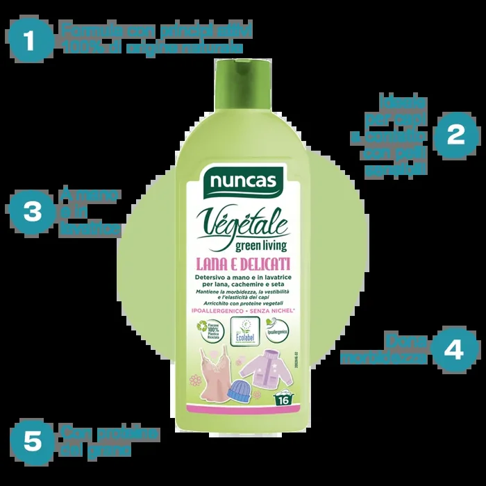 Vegetale Detersivo a Mano e in Lavatrice Lana e Delicati – 500ml - immagine 2