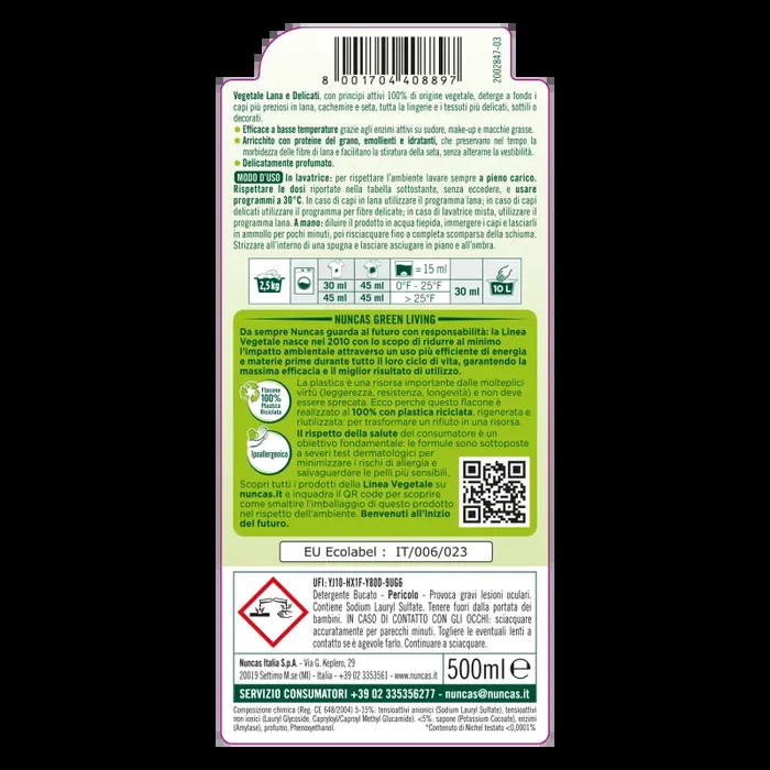 Vegetale Detersivo a Mano e in Lavatrice Lana e Delicati – 500ml - immagine 3