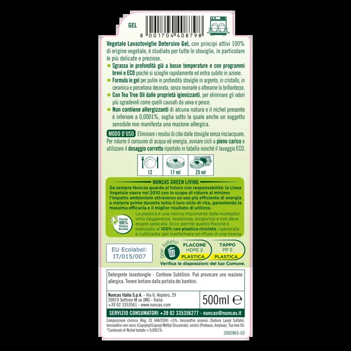 Vegetale Detersivo Gel Lavastoviglie – 500ml - immagine 3